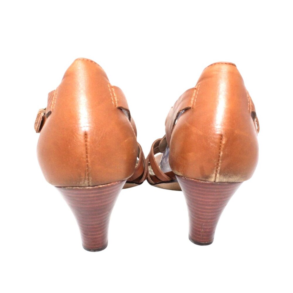 VTG Circa Joan & David Cinizzie Size 9.5 Brown Strap Sandals Pumps Leather Heel - Picture 8 of 13
